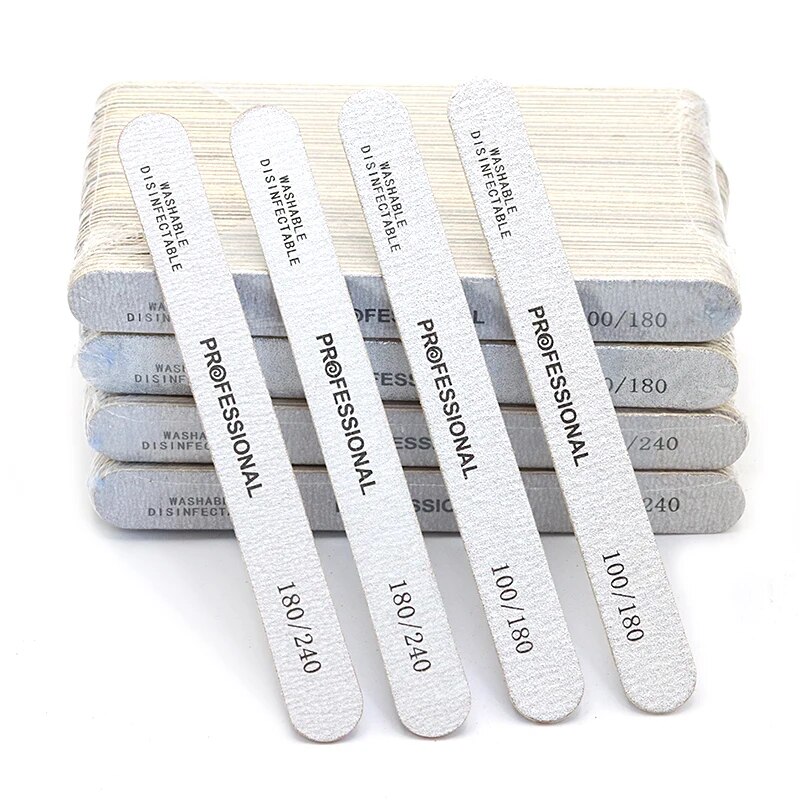 Nail File Titanium - ตะไบเล็บไม้100ชิ้นตะไบขัดเล็บแบบมืออาชีพ100/180/240สองด้านสำหรับซาลอนทำเล็บมือเล็บเท้าเครื่องมือปลายเจลยูวี