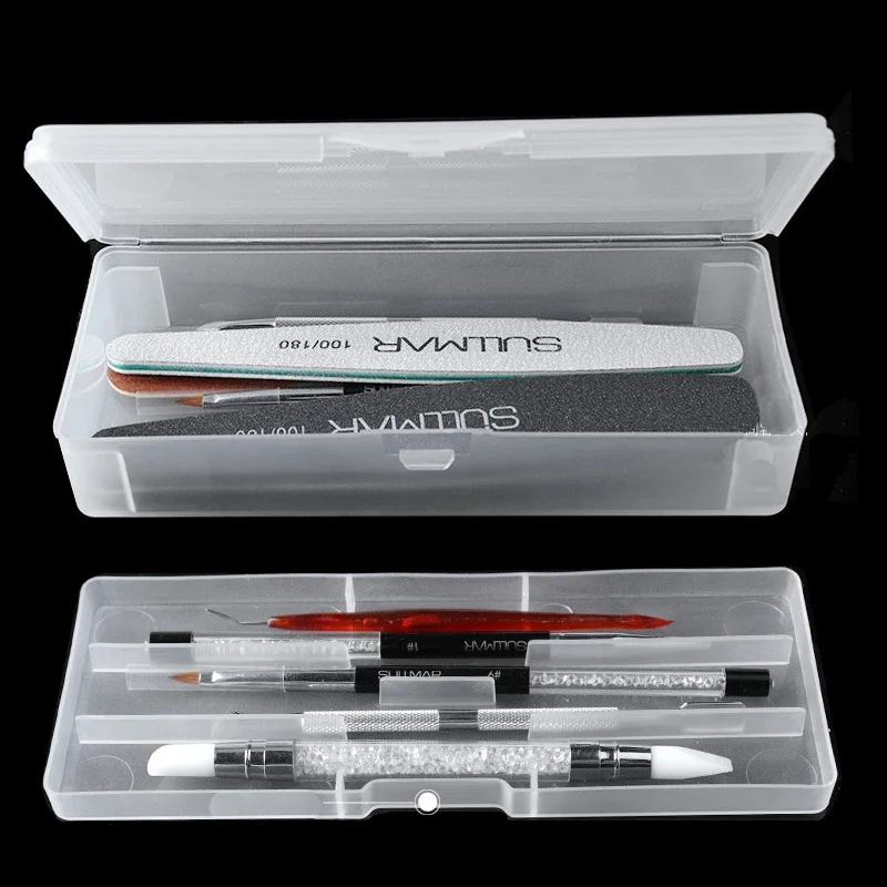 Nail File Titanium - 1 PC สี่เหลี่ยมผืนผ้า Double-Layer เล็บเครื่องมือที่ว่างเปล่ากล่องเก็บแหนบ Clippers
