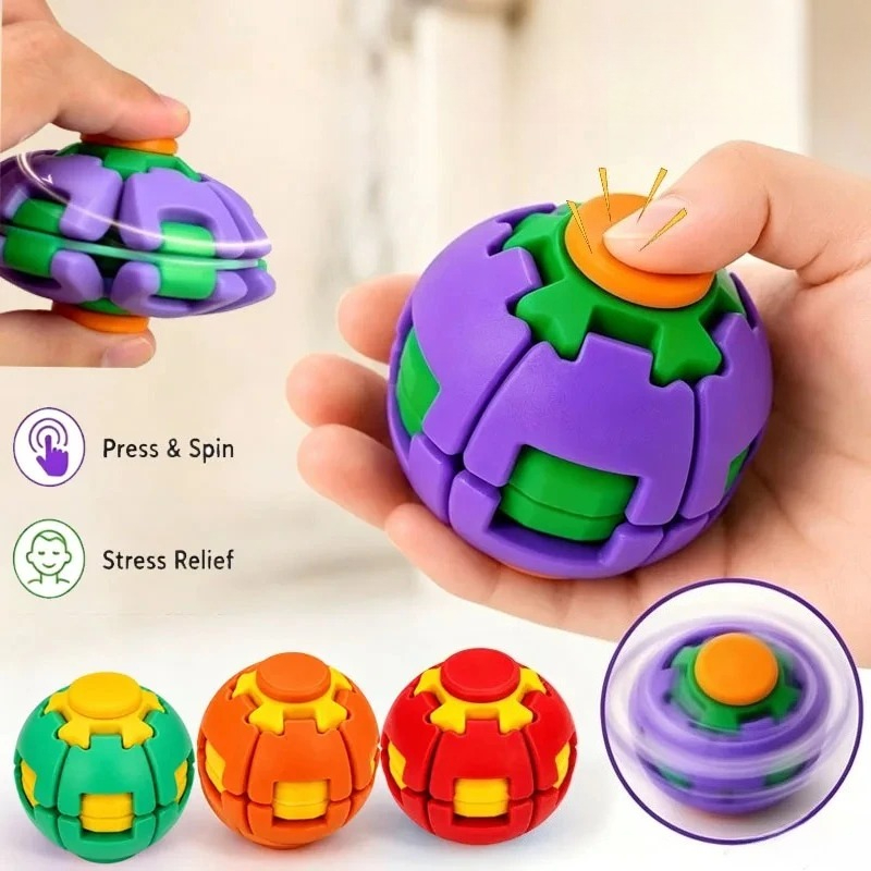 Fidget Spinner Bearing - ลูกบอลฟิดเจ็ตสปินเนอร์แบบกดและหมุน สีสันสดใส ของเล่นเสริมพัฒนาการทางประสาทสัมผัส บรรเทาความเครียด สำหรับเด็กและผู้ใหญ่ ช่วยลดความวิตกกังวล